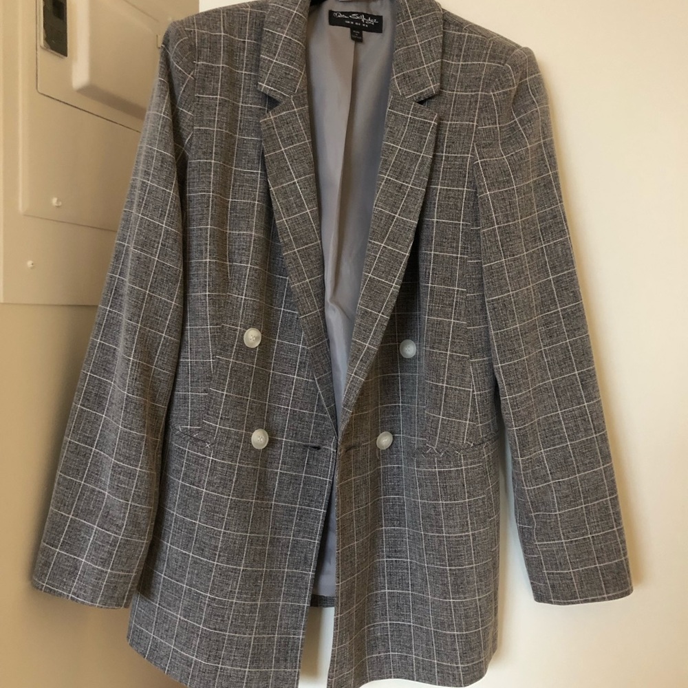 Miss Selfridge Grey plaid blazer